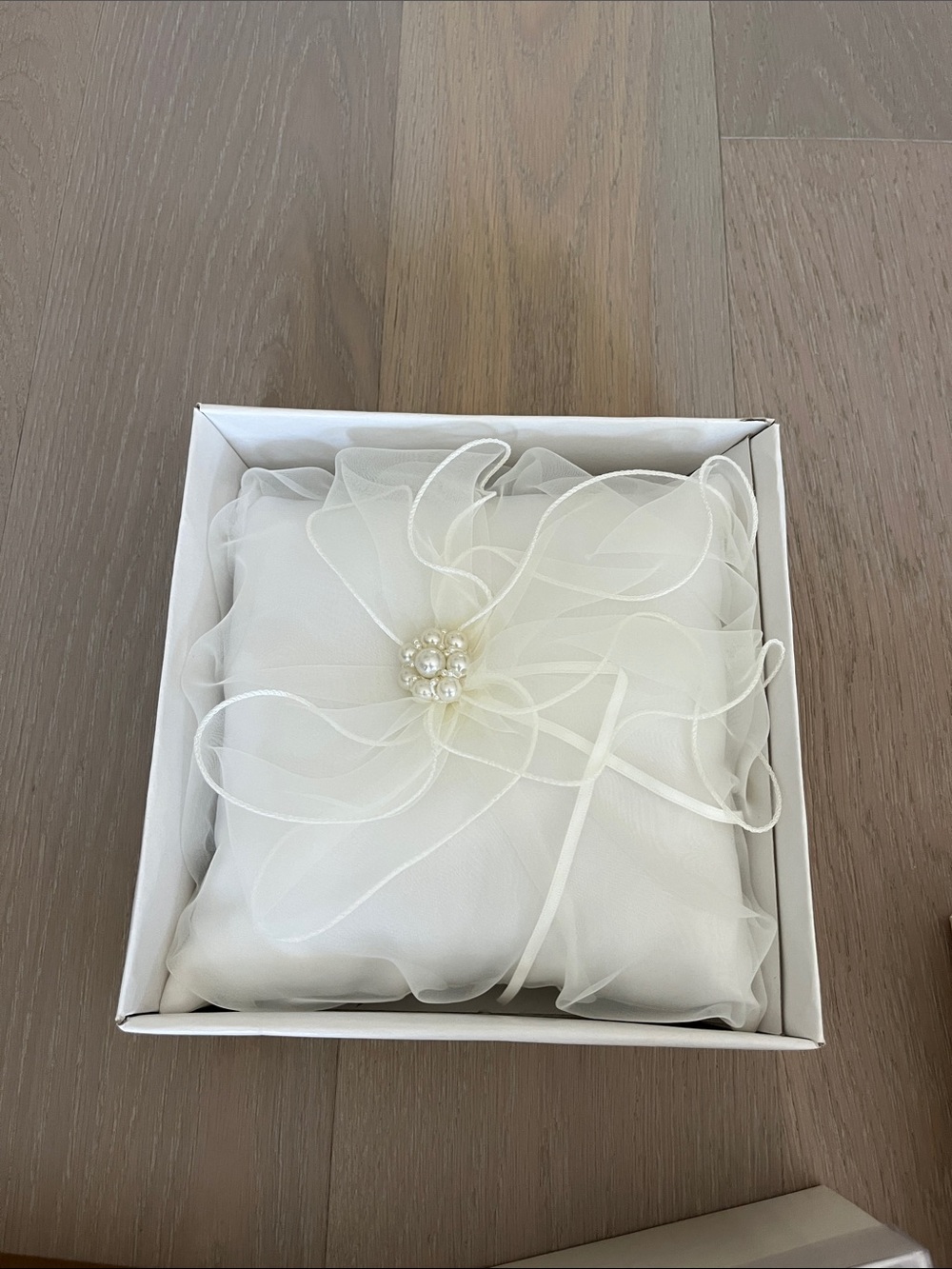 Ivory Organza Flower Ring Bearer Pillow with Pearl Center